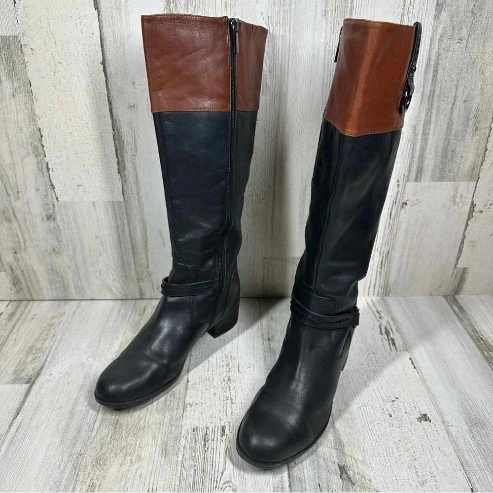 Bandolino Cavanna Black Brown‎ Leather Classic Riding Knee High Boots